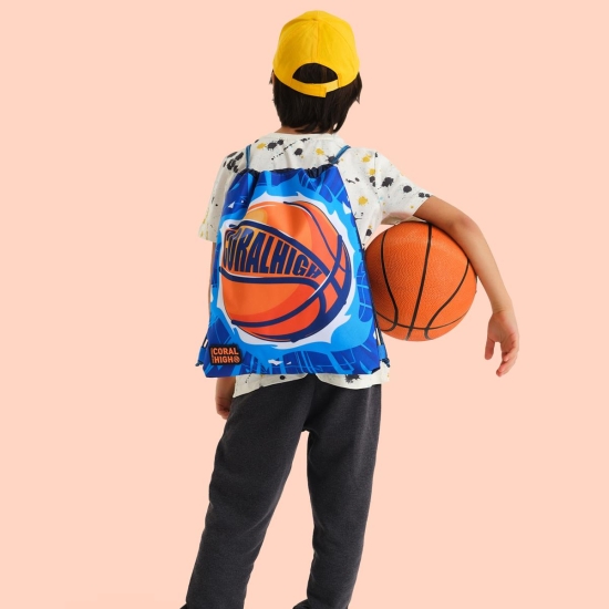 Coral High Kids Lacivert Mavi Basketbol Desenli İpli Büzgülü Sırt Çantası 22479 - 4