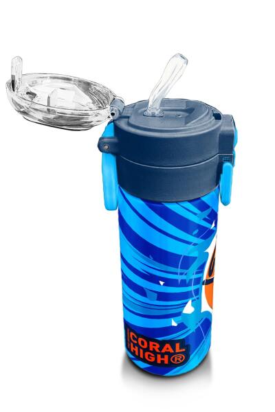 Coral High Kids Lacivert Mavi Basketbol Desenli Pipetli ve Direkt İçim Çelik Termos 500 ml 31833 - 5