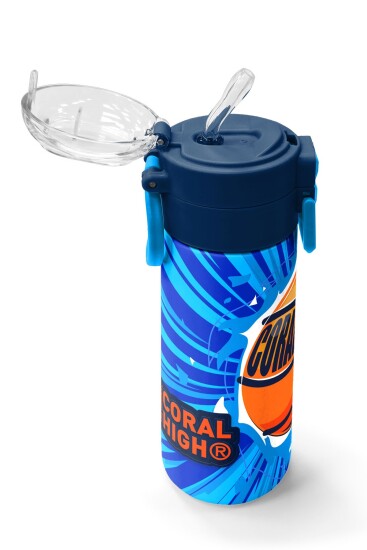 Coral High Kids Lacivert Mavi Basketbol Desenli Pipetli ve Direkt İçim Çelik Termos 500 ml 31833 - 5