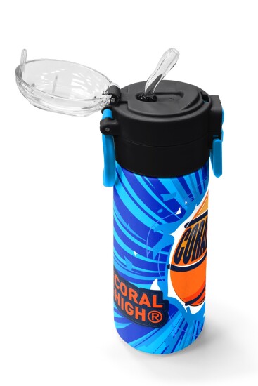 Coral High Kids Lacivert Mavi Basketbol Desenli Pipetli ve Direkt İçim Çelik Termos 500 ml 31833 - 5