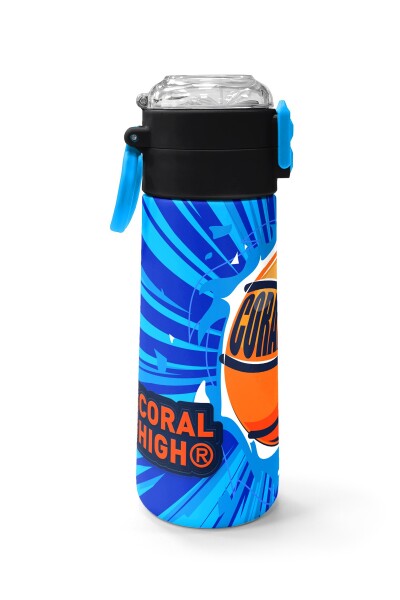 Coral High Kids Lacivert Mavi Basketbol Desenli Pipetli ve Direkt İçim Çelik Termos 500 ml 31833 - 2