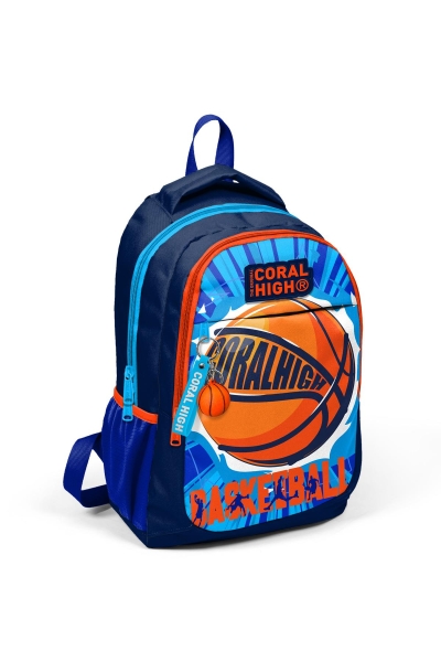 Coral High Kids Lacivert Mavi Basketbol Top Desenli Üç Bölmeli USB'li Okul Sırt Çantası 24318 - 3