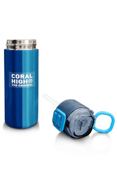 Coral High Kids Lacivert Mavi Çizgili Pipetli ve Direkt İçim Çelik Termos 500 ml 31997 - 4