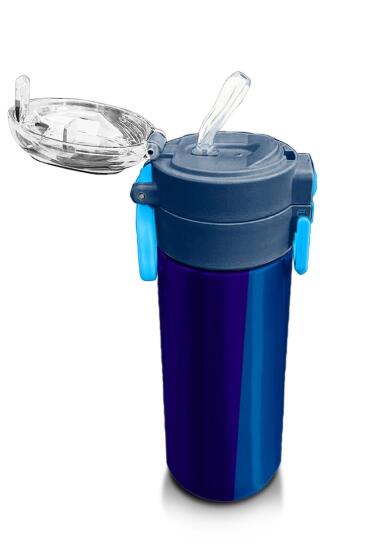 Coral High Kids Lacivert Mavi Çizgili Pipetli ve Direkt İçim Çelik Termos 500 ml 31997 - 5