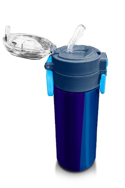 Coral High Kids Lacivert Mavi Çizgili Pipetli ve Direkt İçim Çelik Termos 500 ml 31997 - 5