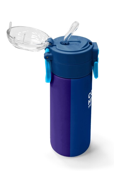 Coral High Kids Lacivert Mavi Çizgili Pipetli ve Direkt İçim Çelik Termos 500 ml 31997 - 5