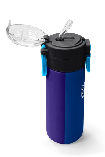 Coral High Kids Lacivert Mavi Çizgili Pipetli ve Direkt İçim Çelik Termos 500 ml 31997 - 5