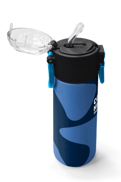 Coral High Kids Lacivert Mavi Desenli Pipetli ve Direkt İçim Çelik Termos 500 ml 31888 - 5