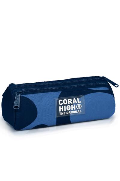 Coral High Kids Lacivert Mavi Desenli Üç Bölmeli Kalem Çantası 11188 - 1
