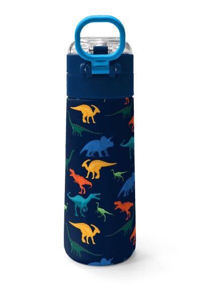 Coral High Kids Lacivert Mavi Dinozor Desenli Pipetli ve Direkt İçim Çelik Termos 500 ml 31907 - 4