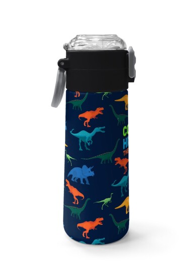 Coral High Kids Lacivert Mavi Dinozor Desenli Pipetli ve Direkt İçim Çelik Termos 500 ml 31907 - 2
