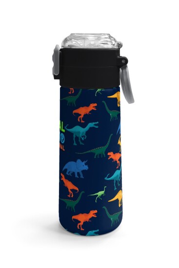 Coral High Kids Lacivert Mavi Dinozor Desenli Pipetli ve Direkt İçim Çelik Termos 500 ml 31907 - 3