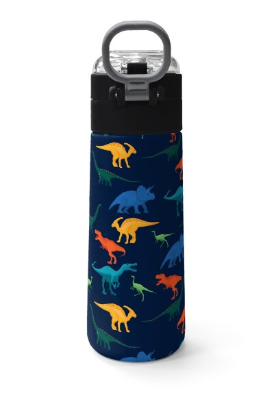 Coral High Kids Lacivert Mavi Dinozor Desenli Pipetli ve Direkt İçim Çelik Termos 500 ml 31907 - 4