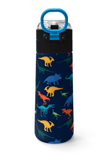 Coral High Kids Lacivert Mavi Dinozor Desenli Pipetli ve Direkt İçim Çelik Termos 500 ml 31907 - 4