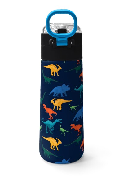 Coral High Kids Lacivert Mavi Dinozor Desenli Pipetli ve Direkt İçim Çelik Termos 500 ml 31907 - 4