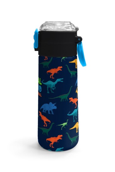 Coral High Kids Lacivert Mavi Dinozor Desenli Pipetli ve Direkt İçim Çelik Termos 500 ml 31907 - 3