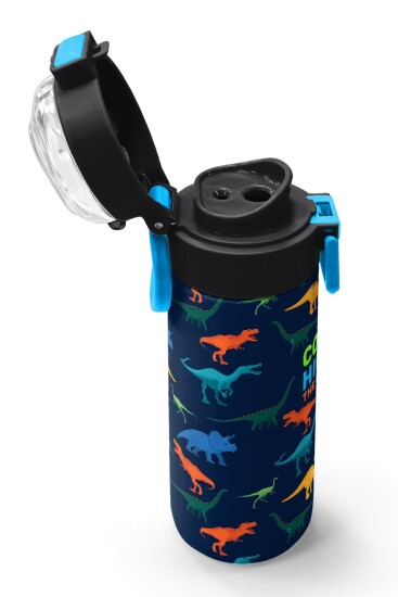 Coral High Kids Lacivert Mavi Dinozor Desenli Pipetli ve Direkt İçim Çelik Termos 500 ml 31907 - 6