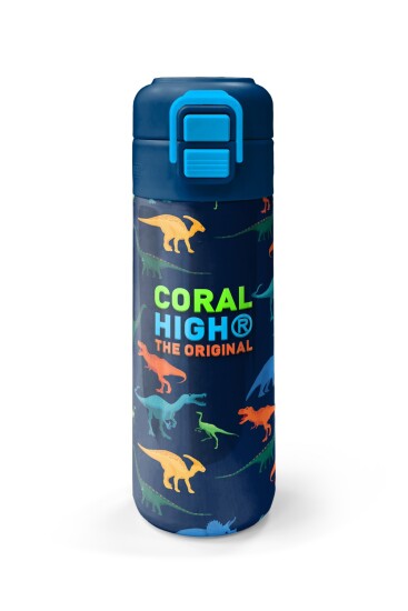 Coral High Kids Lacivert Mavi Dinozor Desenli Pipetli ve Direkt İçim Çelik Termos 500 ml 31907 - 4