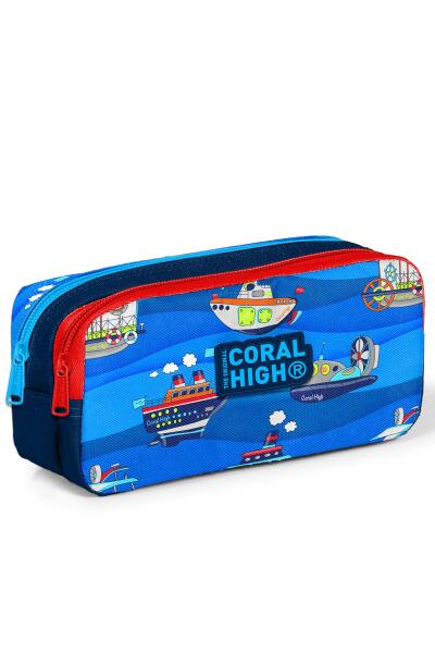 Coral High Kids Lacivert Mavi Gemi Desenli İki Bölmeli Kalem Çantası 22162 - 3