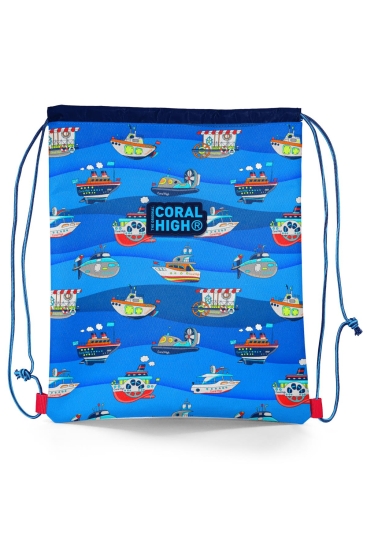 Coral High Kids Lacivert Mavi Gemi Desenli İpli Büzgülü Sırt Çantası 22674 - Coral High KIDS