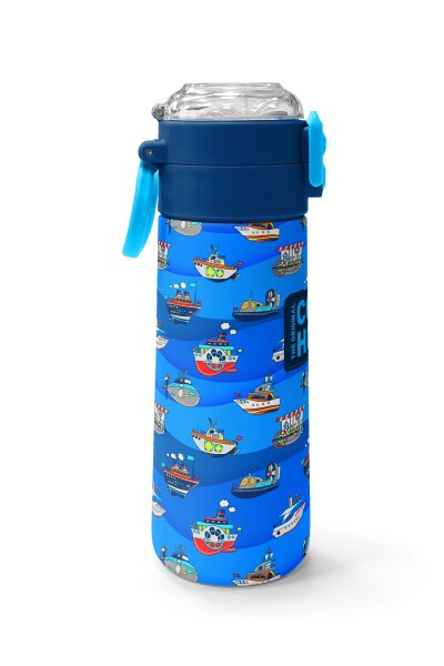 Coral High Kids Lacivert Mavi Gemi Desenli Pipetli ve Direkt İçim Çelik Termos 500 ml 31973 - 2