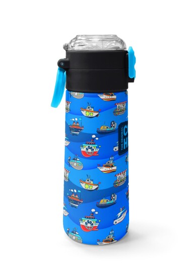 Coral High Kids Lacivert Mavi Gemi Desenli Pipetli ve Direkt İçim Çelik Termos 500 ml 31973 - 2