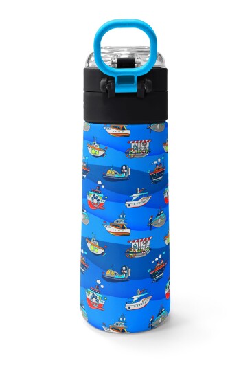 Coral High Kids Lacivert Mavi Gemi Desenli Pipetli ve Direkt İçim Çelik Termos 500 ml 31973 - 4