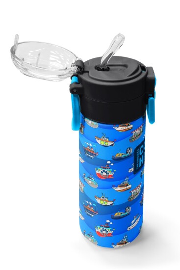 Coral High Kids Lacivert Mavi Gemi Desenli Pipetli ve Direkt İçim Çelik Termos 500 ml 31973 - 5
