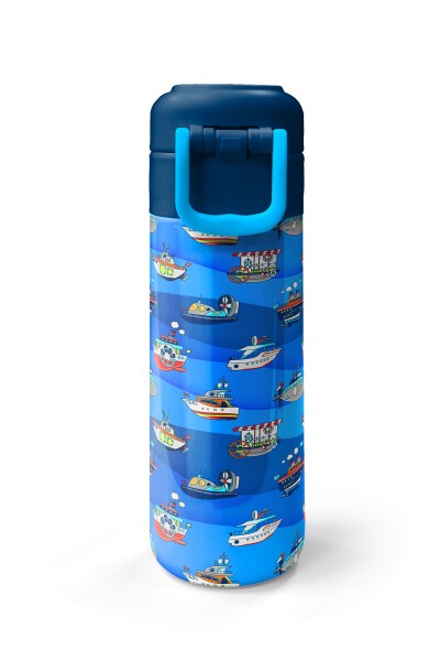 Coral High Kids Lacivert Mavi Gemi Desenli Pipetli ve Direkt İçim Çelik Termos 500 ml 31973 - 7