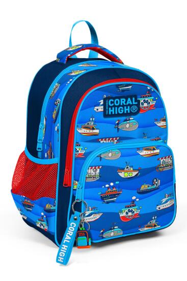 Coral High Kids Lacivert Mavi Gemi Desenli Üç Bölmeli Okul Sırt Çantası 14416 - Coral High KIDS