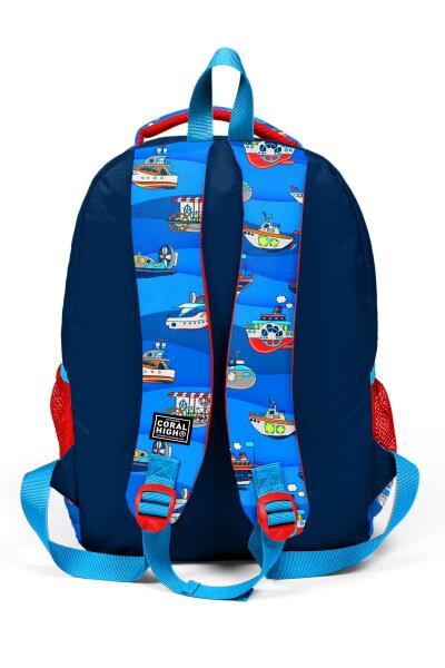 Coral High Kids Lacivert Mavi Gemi Desenli Üç Bölmeli Okul Sırt Çantası 14416 - 3