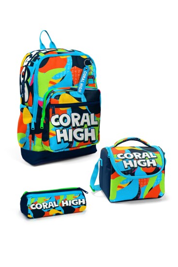 Coral High Kids Lacivert Mavi Graffiti Desenli 3’lü Okul Çanta Seti SET0123777 - Coral High