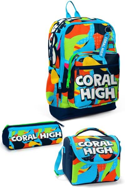Coral High Kids Lacivert Mavi Graffiti Desenli 3’lü Okul Çanta Seti SET0123777 - 1