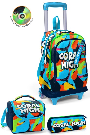 Coral High Kids Lacivert Mavi Graffiti Desenli 3’lü Okul Çanta Seti SET0123977 - Coral High