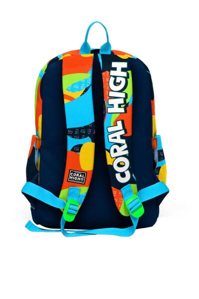 Coral High Kids Lacivert Mavi Graffiti Desenli Dört Bölmeli Okul Sırt Çantası 23777 - 2