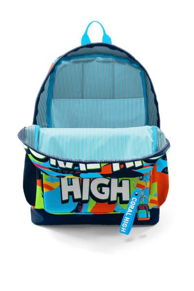 Coral High Kids Lacivert Mavi Graffiti Desenli Dört Bölmeli Okul Sırt Çantası 23777 - 3