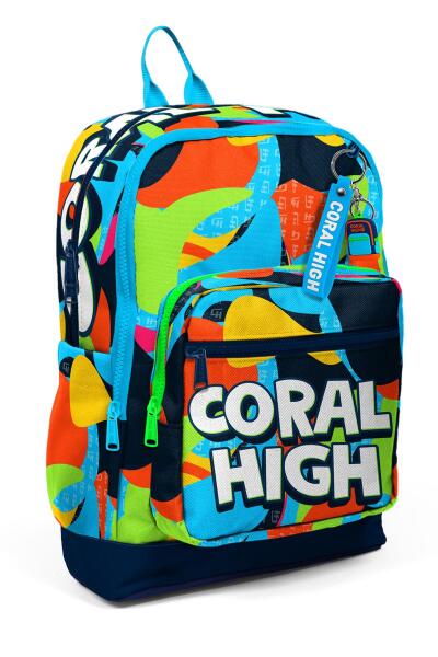 Coral High Kids Lacivert Mavi Graffiti Desenli Dört Bölmeli Okul Sırt Çantası 23777 - 1