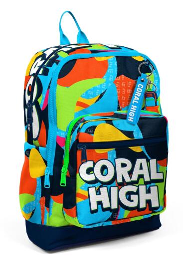 Coral High Kids Lacivert Mavi Graffiti Desenli Dört Bölmeli Okul Sırt Çantası 23777 