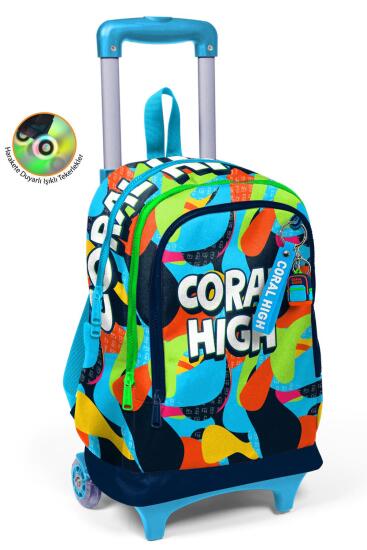 Coral High Kids Lacivert Mavi Graffiti Desenli Üç Bölmeli Çekçekli Okul Sırt Çantası 23977 - Coral High KIDS