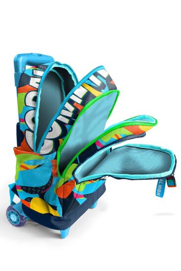 Coral High Kids Lacivert Mavi Graffiti Desenli Üç Bölmeli Çekçekli Okul Sırt Çantası 23977 - 3