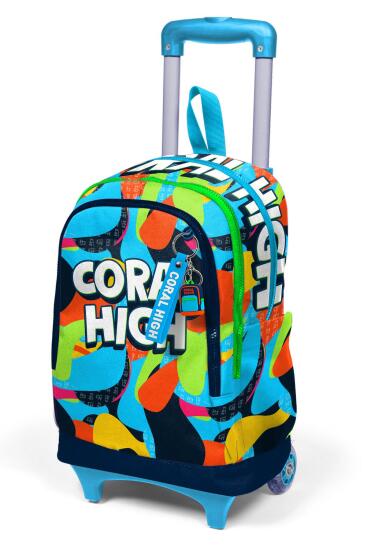 Coral High Kids Lacivert Mavi Graffiti Desenli Üç Bölmeli Çekçekli Okul Sırt Çantası 23977 - 6