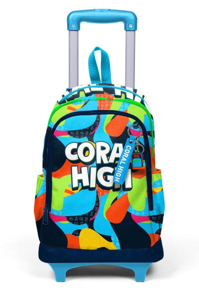 Coral High Kids Lacivert Mavi Graffiti Desenli Üç Bölmeli Çekçekli Okul Sırt Çantası 23977 - 8