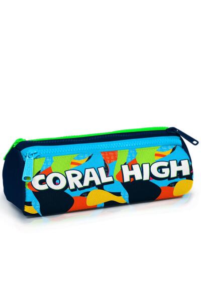 Coral High Kids Lacivert Mavi Graffiti Desenli Üç Bölmeli Kalem Çantası 22093 - 1