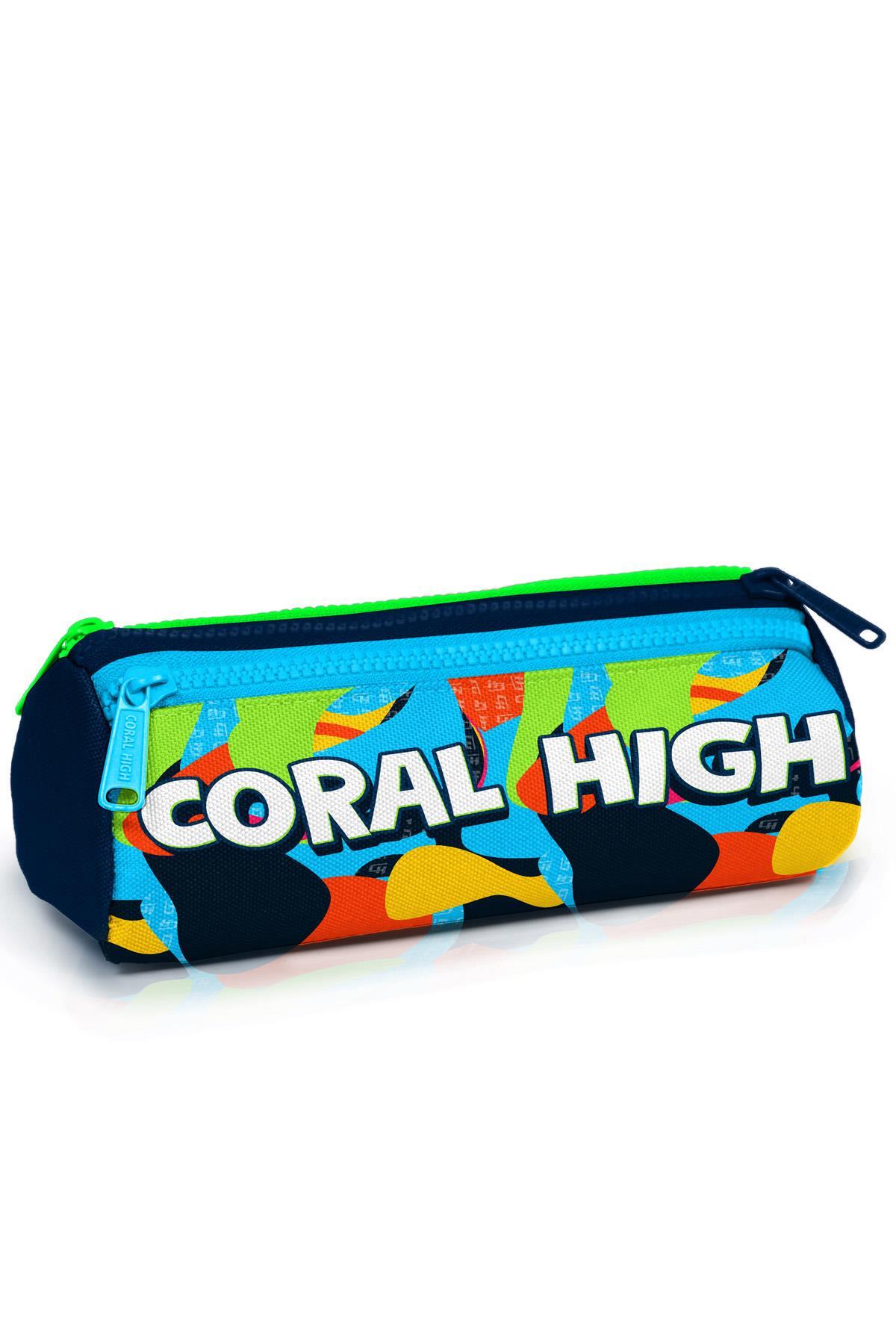 Coral High Kids Lacivert Mavi Graffiti Desenli Üç Bölmeli Kalem Çantası 22093