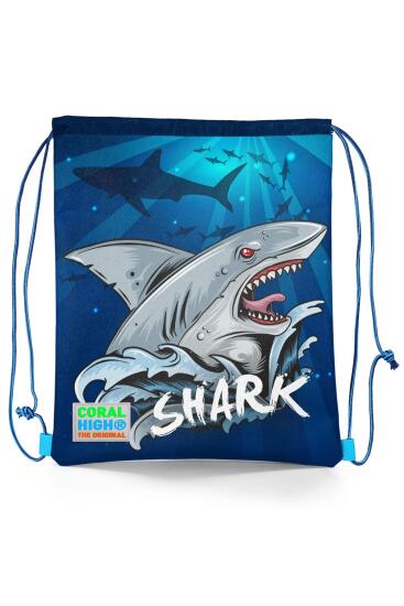 Coral High Kids Lacivert Mavi Köpek Balığı Desenli İpli Büzgülü Sırt Çantası 22472 