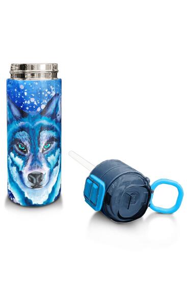Coral High Kids Lacivert Mavi Kurt Desenli Pipetli ve Direkt İçim Çelik Termos 500 ml 31945 - 4