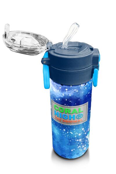 Coral High Kids Lacivert Mavi Kurt Desenli Pipetli ve Direkt İçim Çelik Termos 500 ml 31945 - 5