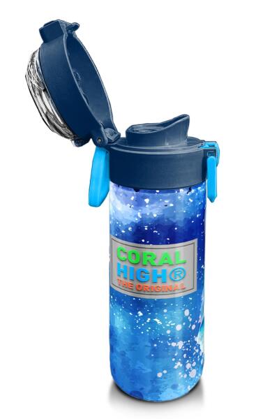Coral High Kids Lacivert Mavi Kurt Desenli Pipetli ve Direkt İçim Çelik Termos 500 ml 31945 - 6