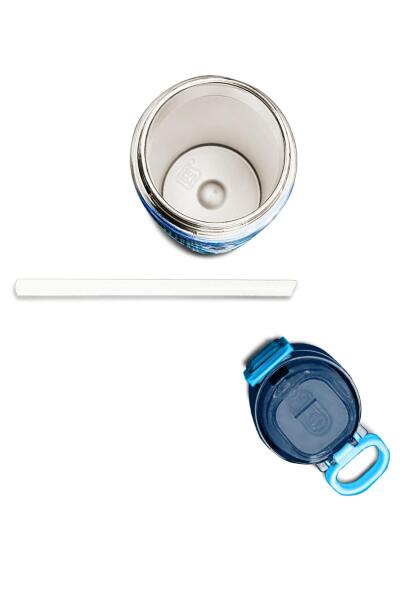 Coral High Kids Lacivert Mavi Kurt Desenli Pipetli ve Direkt İçim Çelik Termos 500 ml 31945 - 7