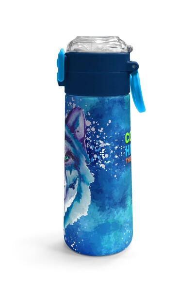 Coral High Kids Lacivert Mavi Kurt Desenli Pipetli ve Direkt İçim Çelik Termos 500 ml 31945 - 3